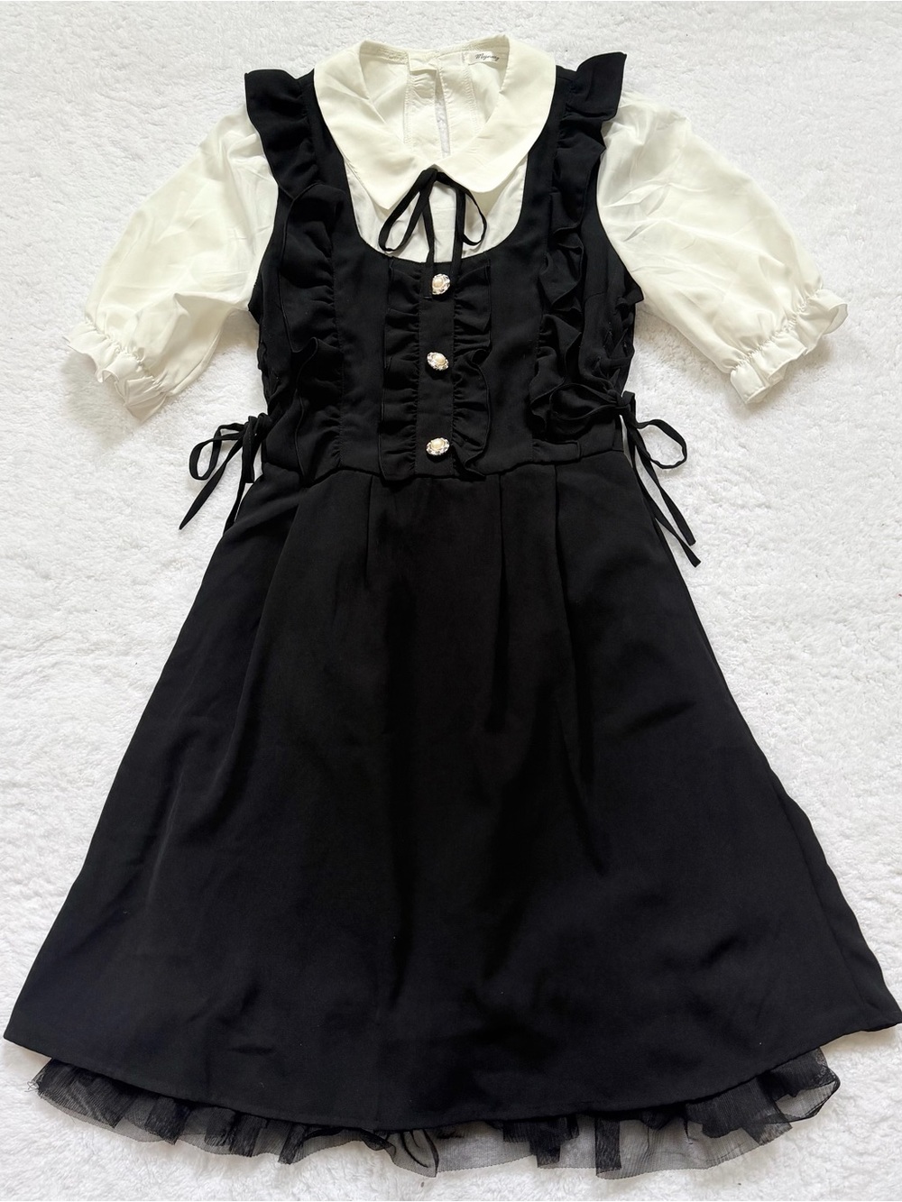 Jirai Kei Ryosan Lolita Bow Lace Japan Grey Black Dress Gothic Women M